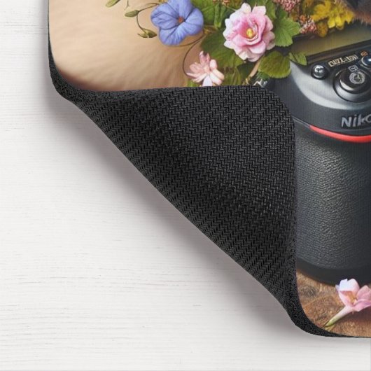 Leuk Kat met Flowers en Camera Mousepad Muismat (Hoek)