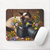 Leuk Kat met Flowers en Camera Mousepad Muismat (Met muis)