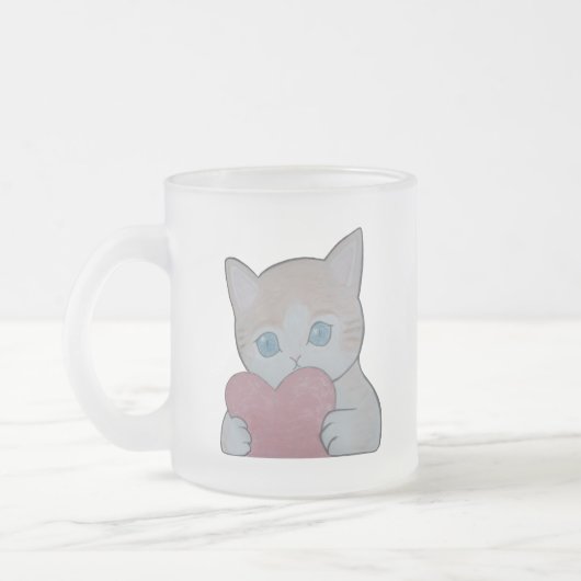 Leuk katje met hart matglas koffiemok (Links)