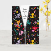 Leuk kattenontwerp met rits voor verjaardag kaart (Gele Bloem)