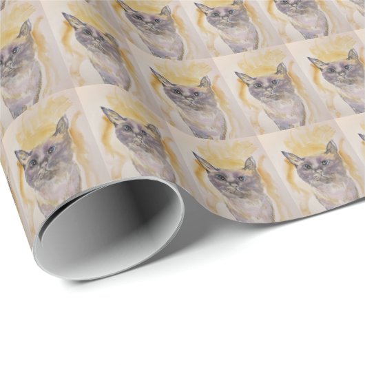 Leuk kattenwikkelpapier met gele paarse tinten cadeaupapier (Rol Hoek)