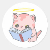 Leuk kawaii kat lezen boek ronde sticker (Voorkant)
