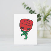 Leuk Kawaii Single Red Rose Cartoon Karakter Briefkaart (Staand voorkant)