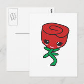 Leuk Kawaii Single Red Rose Cartoon Karakter Briefkaart (Voorkant / Achterkant)