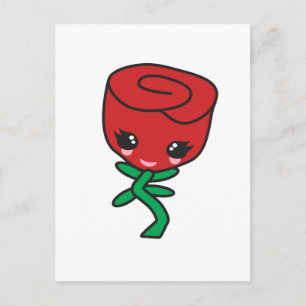 Leuk Kawaii Single Red Rose Cartoon Karakter Briefkaart