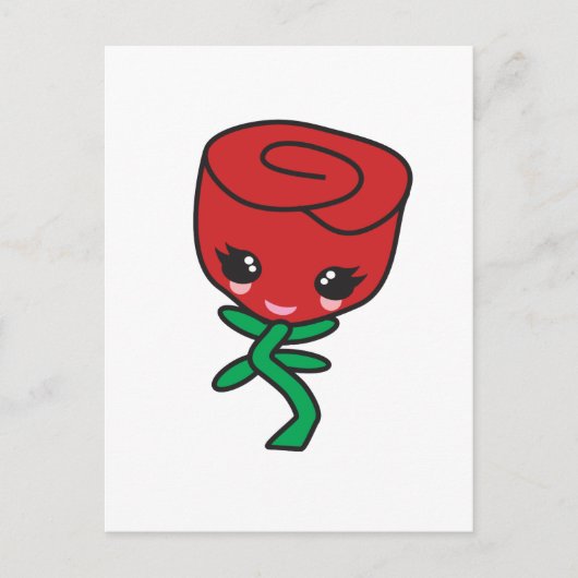 Leuk Kawaii Single Red Rose Cartoon Karakter Briefkaart (Voorkant)