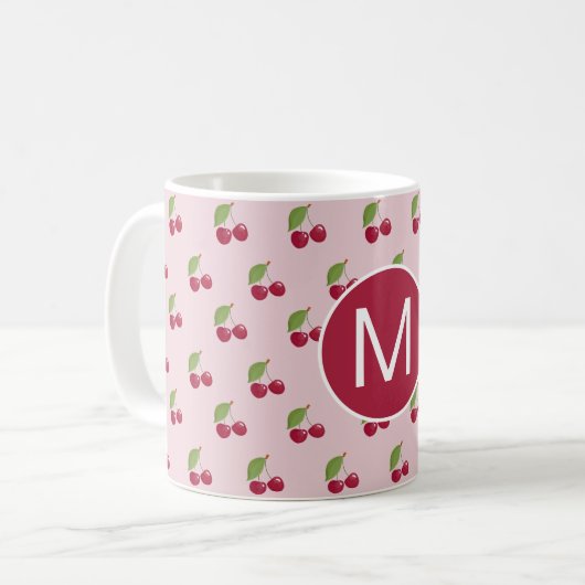 Leuk Kersenpatroon Persoonlijk Monogram Koffiemok (Voorkant links)