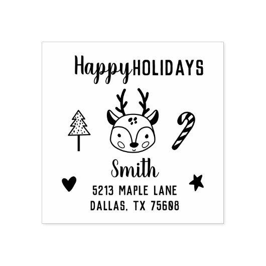 Leuk Kerst Hand-getrokken rendier retour adres Rubberstempel (Afrduk)