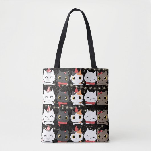 Leuk Kerst Kat Naadloos Patroon Tote Bag (Voorkant)