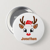 Leuk kerst rendier gezicht ronde button 7,6 cm (Voorkant /achterkant)