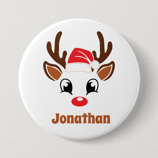 Leuk kerst rendier gezicht ronde button 7,6 cm (Voorkant)