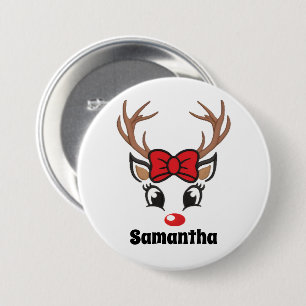 Leuk kerst rendier gezicht ronde button 7,6 cm