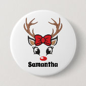 Leuk kerst rendier gezicht ronde button 7,6 cm (Voorkant)