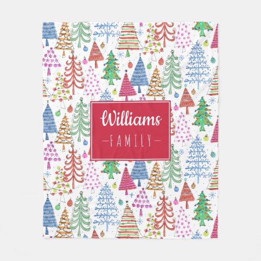 Leuk kerstboom patroon met familienaam fleece deken (Voorkant)