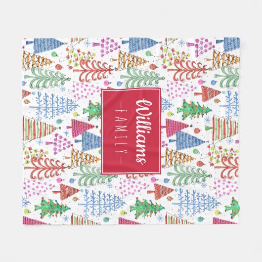 Leuk kerstboom patroon met familienaam fleece deken (Voorkant (Horizontaal))