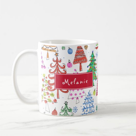 Leuk Kerstboom Patroon met Naam Koffiemok (Links)