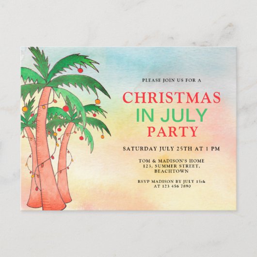 Leuk kerstfeest in juli feest uitnodiging briefkaart (Voorkant)