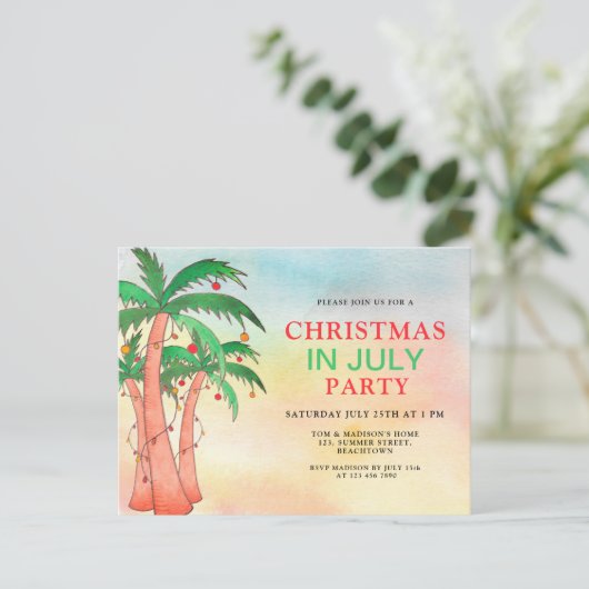 Leuk kerstfeest in juli feest uitnodiging briefkaart (Staand voorkant)