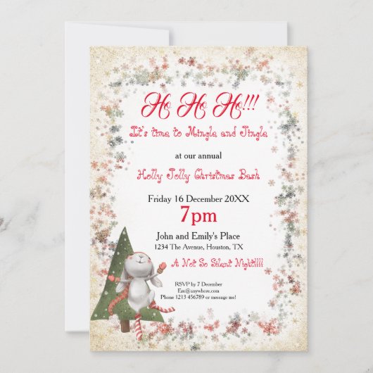 Leuk Kerstfeest Schattige Bunny Tree Star Snowflak Kaart (Voorkant)