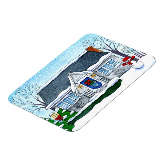 Leuk kersthuis met sneeuwmanmagneet magneet (Linkerzijde)