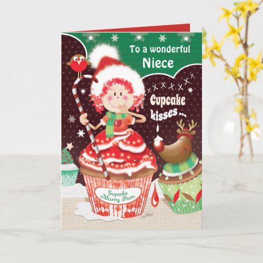 Leuk, Kerstmis, Nicht, Cupcake Marcy Pam Kaart (Gele Bloem)