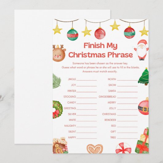 Leuk kerstspel - niet bewerkbaar - kaart (Voorkant / Achterkant)