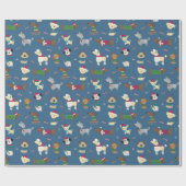 Leuk kerstvakantie hondenpatroon op blauw cadeaupapier (Vlak)