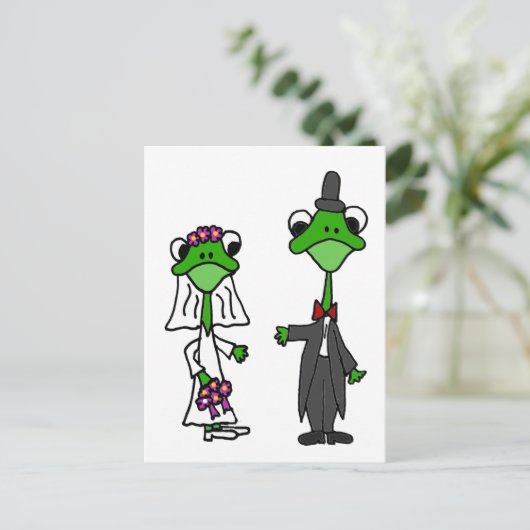 Leuk Kikker Bruid en bruidegom Bruiloft Ontwerp Briefkaart (Staand voorkant)