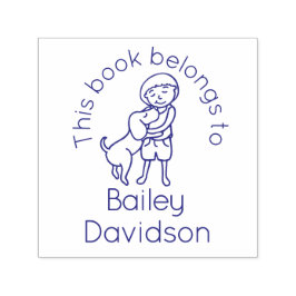 Leuk kind en hondennaam kinder bibliotheekstempel  zelfinktende stempel