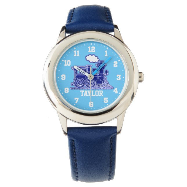 Leuk kinder genaamd blauw trein polshorloge horloge (Voorkant)
