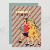 leuk  kinder retro kinderfeestje kaart (Voorkant / Achterkant)