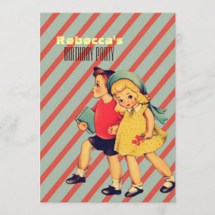 leuk  kinder retro kinderfeestje kaart