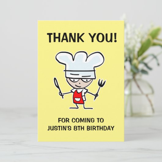 Leuk kind's koken Verjaardagsfeestje bedankje Bedankkaart (Staand voorkant)
