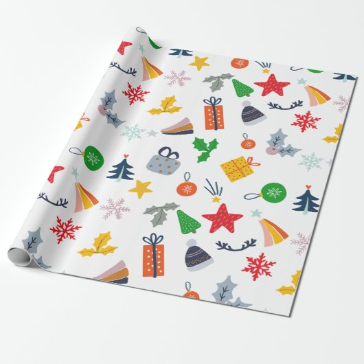 Leuk klassiek motief kerst cadeaupapier (Uitgerold)