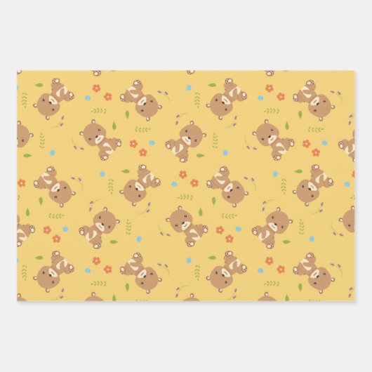 Leuk klein bruin beer met bloemetjes inpakpapier vel (Voorkant 2)