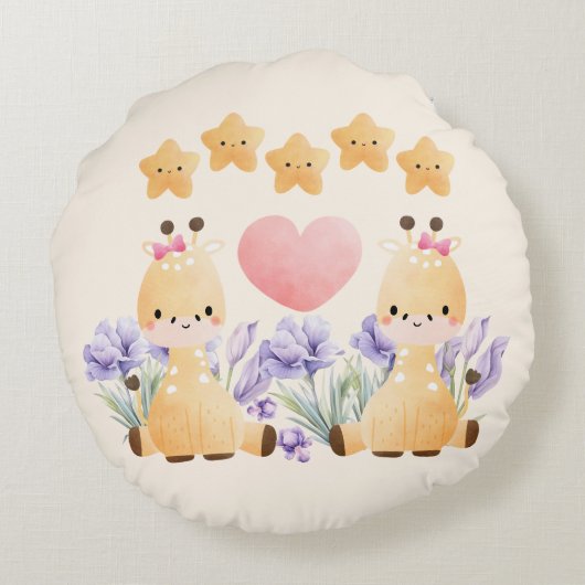 Leuk klein duo Giraffe rond kussen (Achterkant)