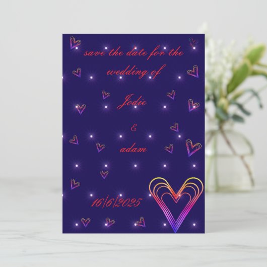 Leuk klein kleurrijk hart save the date (Staand voorkant)