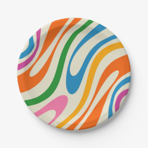 Leuk kleurrijk Abstract retro hedendaags patroon Papieren Bordje
