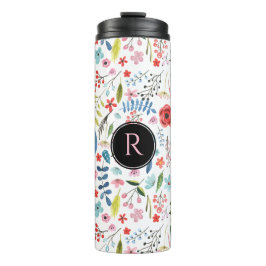 Leuk Kleurrijk Blad & Bloemen Botanisch Patroon Thermosbeker