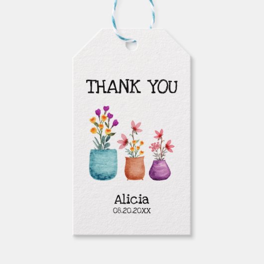 Leuk & Kleurrijk Bloem op Pot Waterverf Dank u Cadeaulabel (Voorkant)