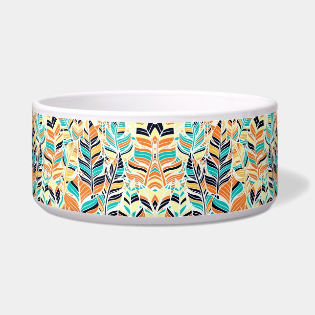 Leuk kleurrijk boho-bladpatroon voerbakje (Voorkant)