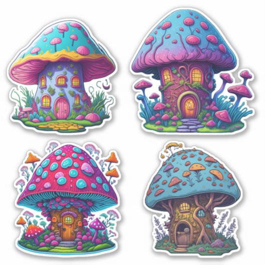 Leuk kleurrijk Fairy Mushroom House Sticker (Voorkant)