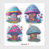 Leuk kleurrijk Fairy Mushroom House Sticker (Vel)