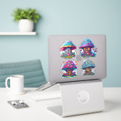 Leuk kleurrijk Fairy Mushroom House Sticker (Laptop op bureau)