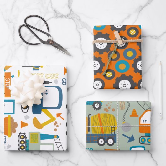 Leuk Kleurrijk Graver Vrachtwagen Patroon Inpakpapier Vel (Voorkant)