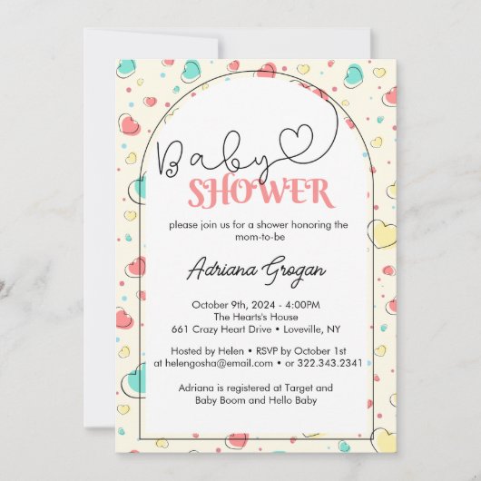 Leuk Kleurrijk Harten Baby shower Kaart (Voorkant)