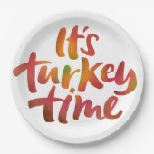 Leuk Kleurrijk Het is Turkije Tijd Thanksgiving Di Papieren Bordje (Voorkant)