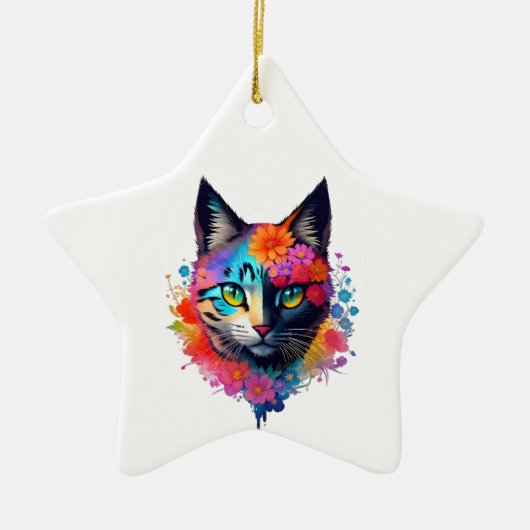 Leuk Kleurrijk Kat Ornament (Voorkant)