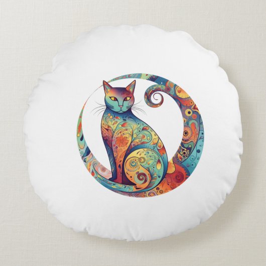 Leuk kleurrijk kattenontwerp rond kussen (Voorkant)