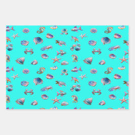 Leuk kleurrijk kustleven Zee nautisch Inpakpapier Vel